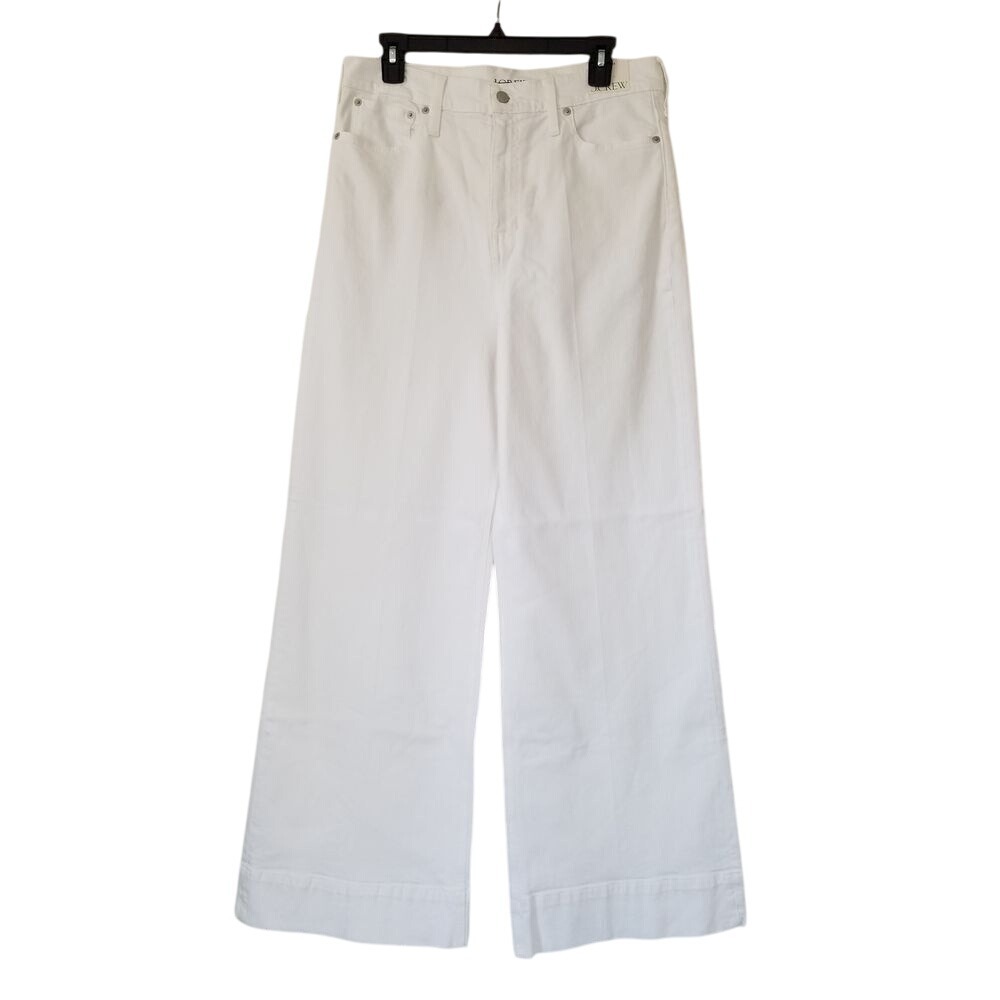 J, Crew Wide Leg Denim Trouser Jeans Size 32 White Denim NWT BM338